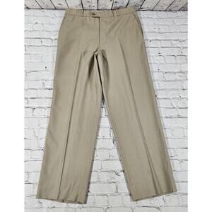 Cricketeer Dress Pants 100% Virgin Wool Flat Front Chino Tan MENS SIZE 35